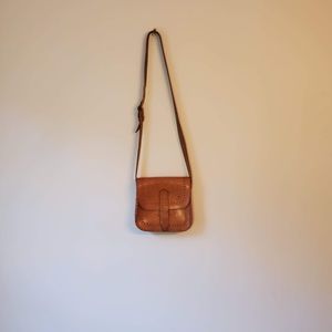 HANDTOOLED Vintage Style Tan Leather Shoulder Bag
